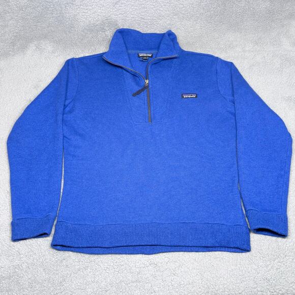 Patagonia Woolie Fleece Pullover Mens Medium 1/4 Zip Wool Blend Sweater Blue - Picture 2 of 10